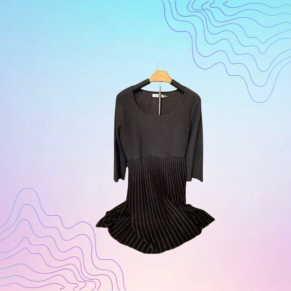 CALVIN KLEIN Black Textured Knit Fit & Flare Dress - Picture 1 of 3